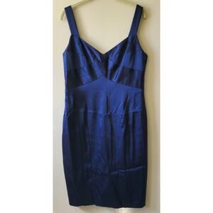 David Meister Sapphire Blue Satin Sleeveless Cocktail Sheath Dress Women's 12